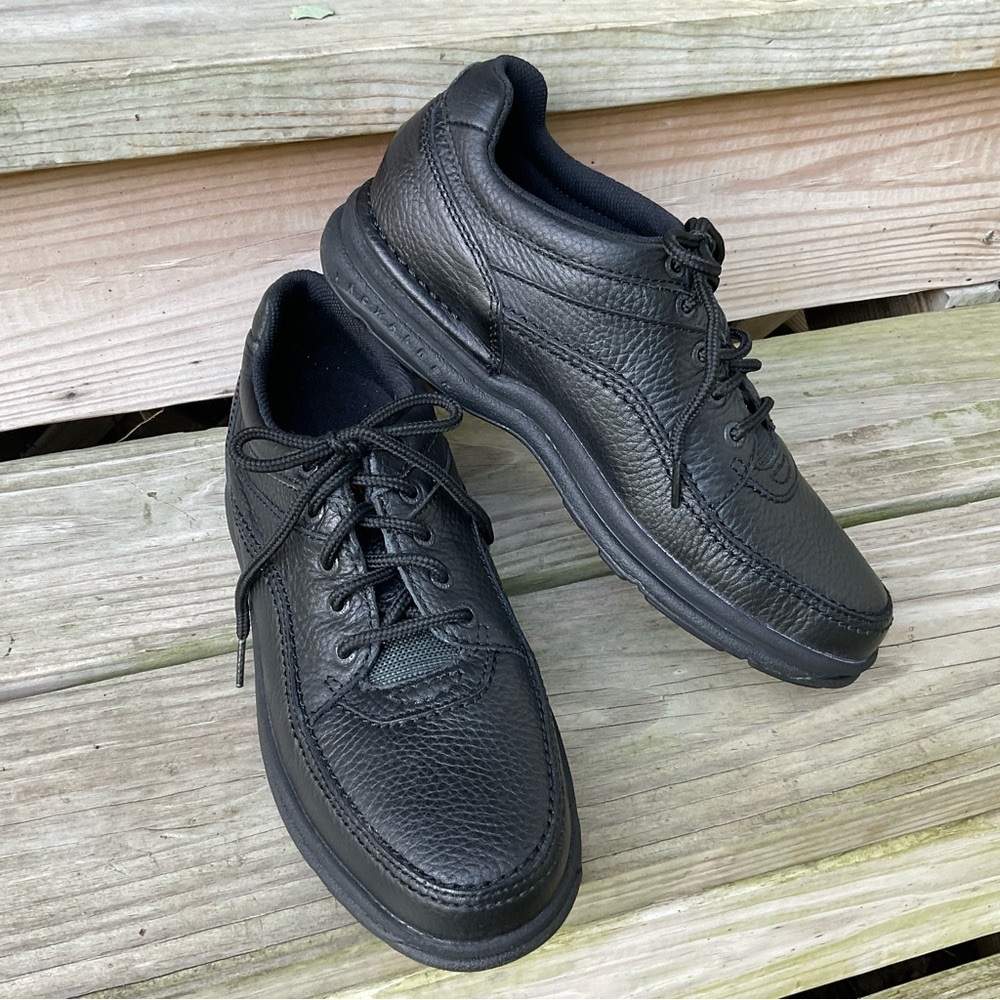 Rockport Leather Oxfords Black Size 10 World Tour Classic Lace Up Comfort Shoes